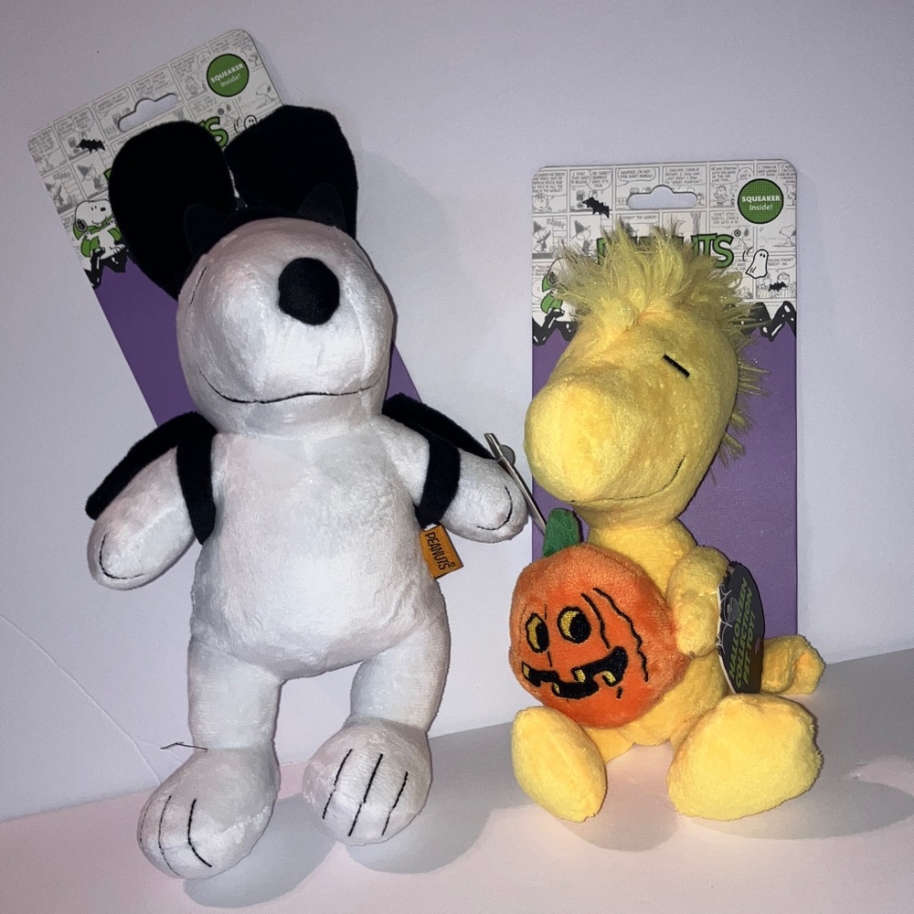 Peanuts Snoopy (Bat)and‎ Woodstock (w/ pumpkin) Halloween Plush Duo Dog Toys